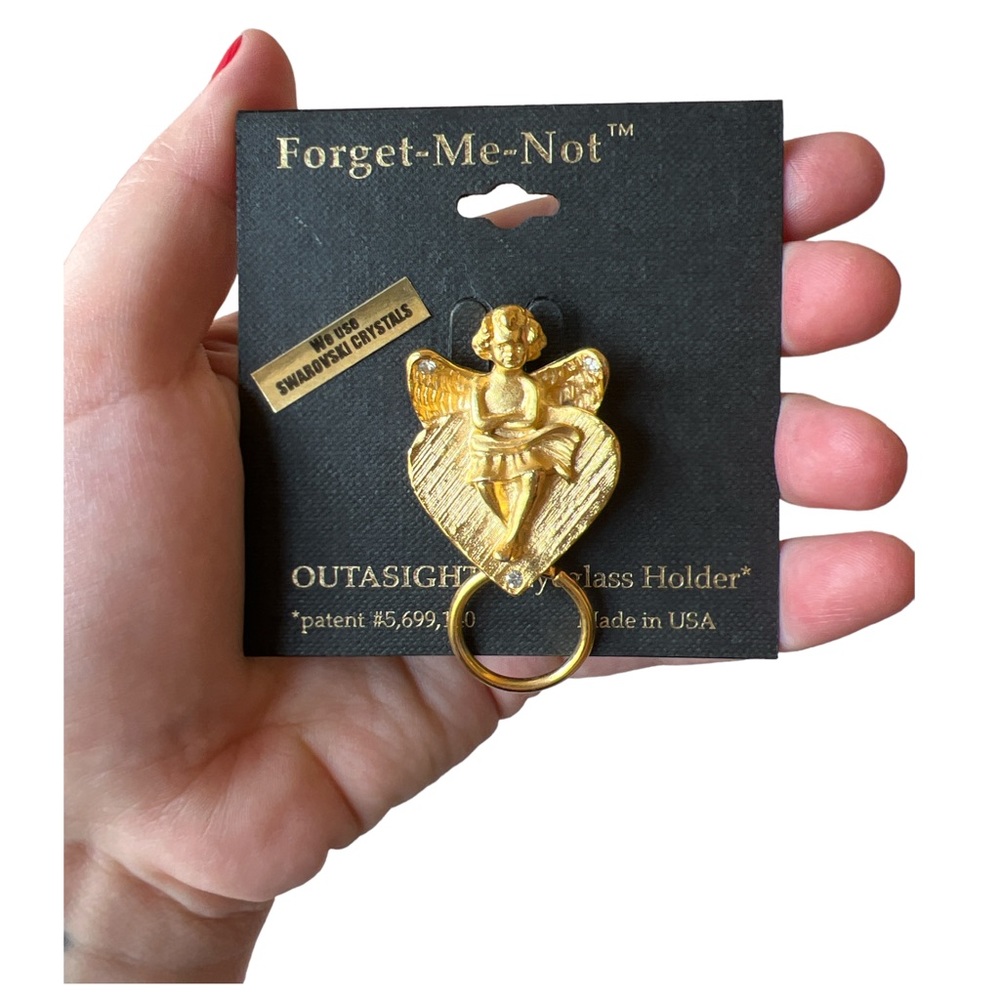 VINTAGE | Deadstock Forget Me Not Angel Doorknocker Glasses Holder Brooch